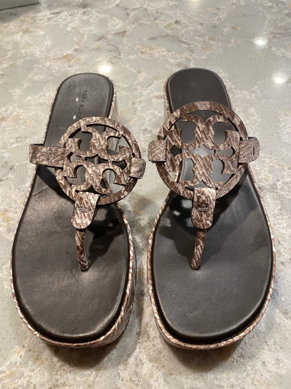 Tory Burch Miller Wedge Thong Sandals Snakeskin